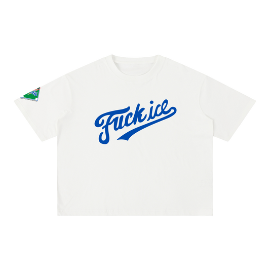 Fuck Ice Baseball Script Tee (White)