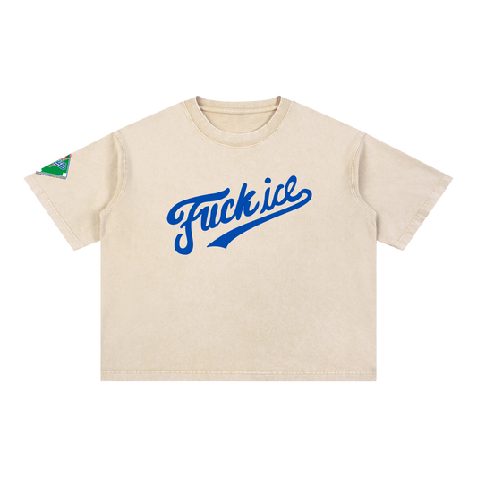 Fuck Ice Baseball Script Tee (Baby Tan)